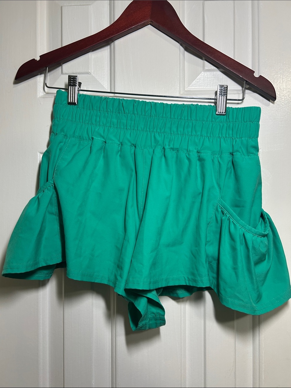 AS Revival (Altar’d State) Women’s Teal Athletic Shorts with Side Ruffles, Sma